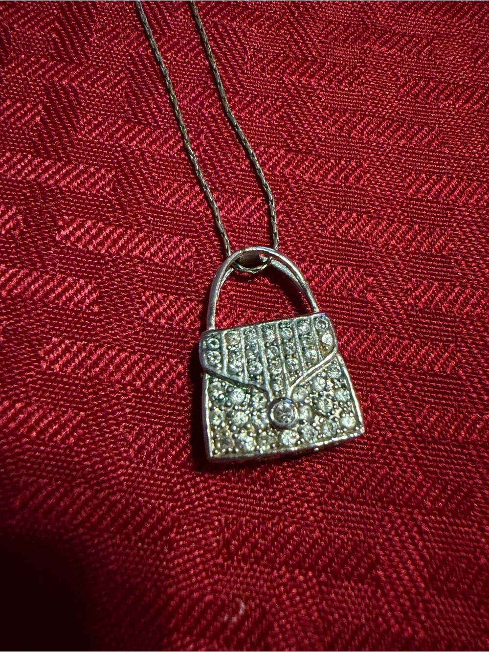 Cookie Lee Silver Crystal Handbag Pendant Necklace